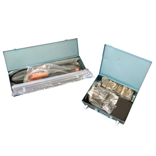 Photo of the boxed up TECNI YCF 630 in blue boxes all packaged on white background showing contents of both bozxes.