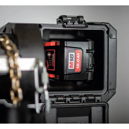 Close up photo of battery for Yale BatteryStar battery powered chain hoist in box. 