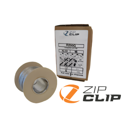 Photo of a Zip Clip Rize kit complete with a reel of cable and the box detailing the information. 