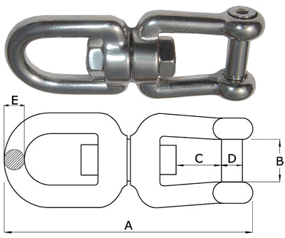 10mm A4-AISI 316 Stainless Steel Swivel Eye/Jaw Type MBL 3500 kgs - 218.105.410