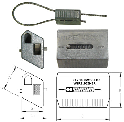 Kwik-Loc Cable Grip KL200 for 3-4.5mm Cable Max Suspension WLL 230 kgs - 113.030.045