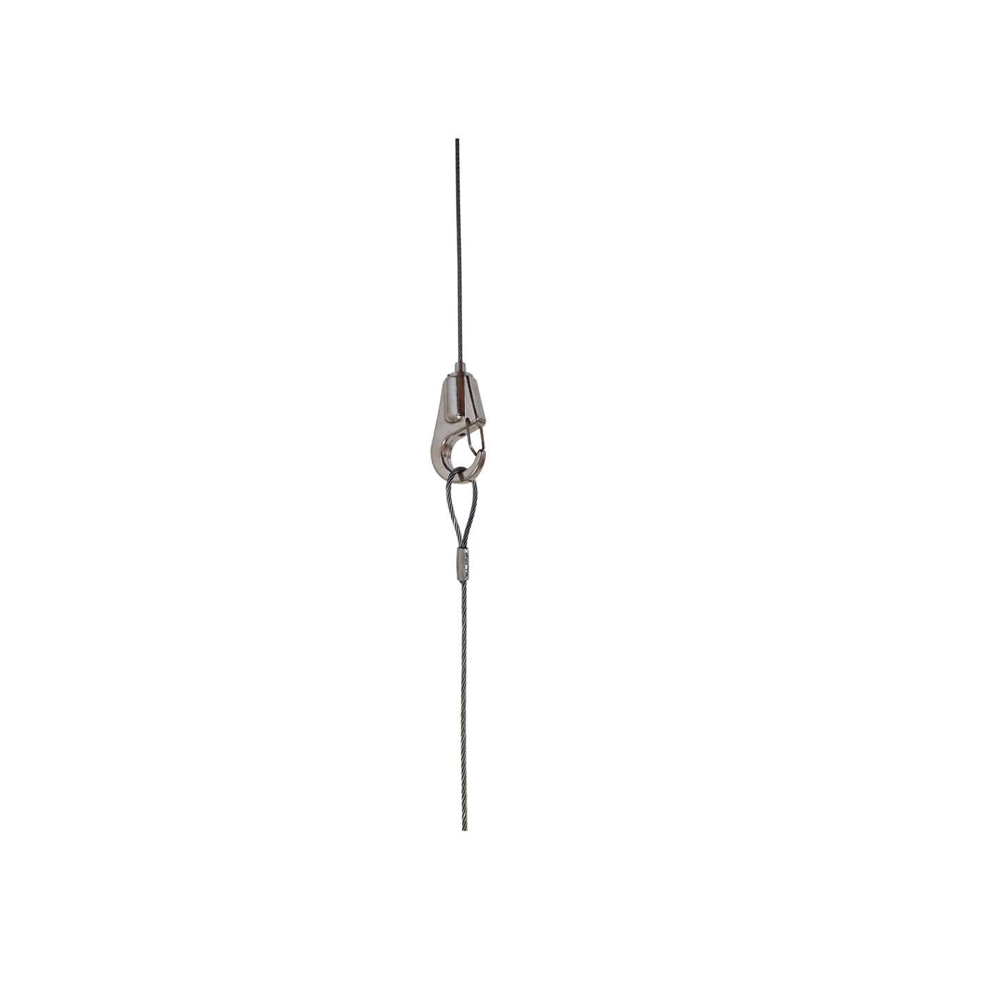 Metallic gripper with a cable on a white background
