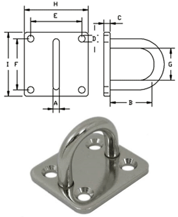 8mm x 50mm A2-AISI 304 Stainless Steel Rectangular Eyeplate - 105.102.812