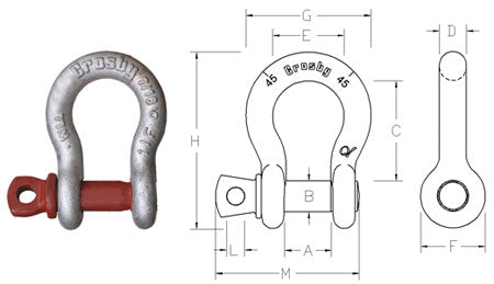 Crosby G-209 Galvanised Screw Pin Bow Shackle