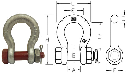 Crosby G-2130 Galvanised Bolt type Pin Bow Shackle