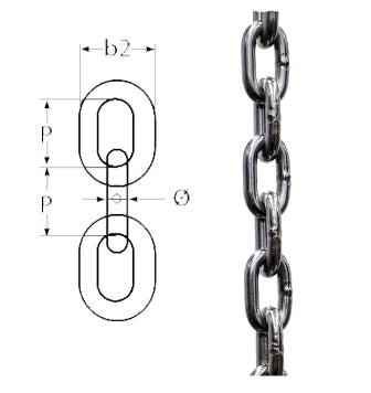 5mm x 18.5mm x 17mm Short Link A4-AISI 316 Stainless Steel Chain MBL 1250kgs - 208.300.405